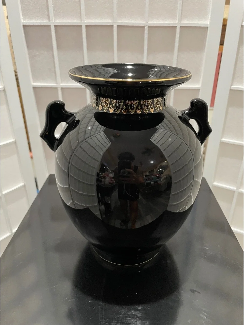 Vintage Japanese Black Ceramic Peacock and Floral Vase